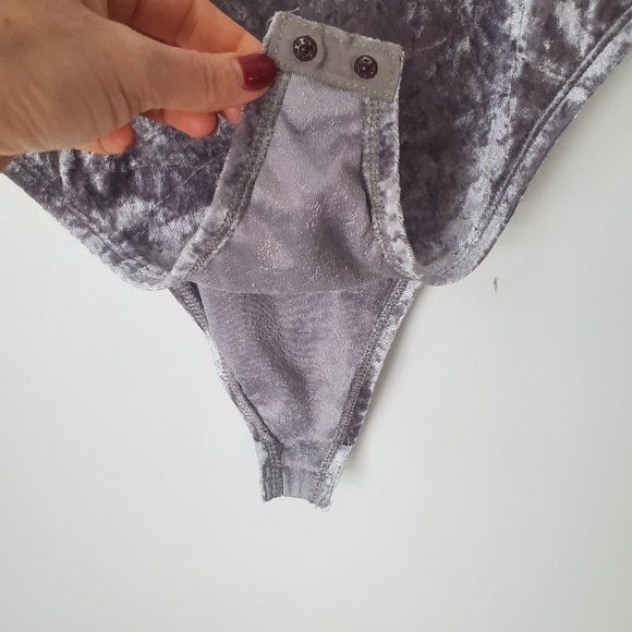 NEW Velour Lace Body Suit Strappy Low Neckline Layering Loungewear Undergarment - Picture 4 of 7